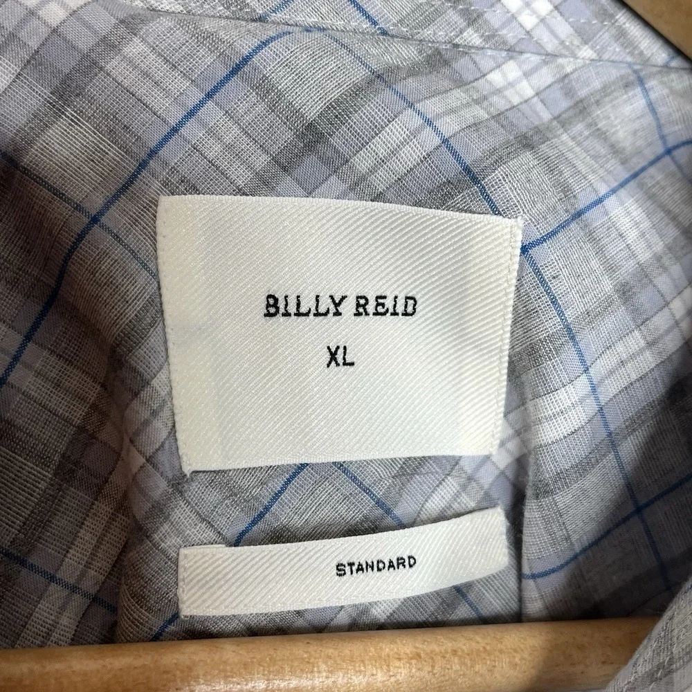 Billy Reid Standard Fit Plaid Button Up Shirt Gray Blue Mens Size XL Cotton
